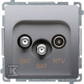 Gniazdo antenowe satelitarne podwójne końcowe SAT-SAT-RTV, (moduł). 2xwejście: SAT: 52400 MHz, RTV: 5862 MHz, srebrny mat, BASIC MODUŁ