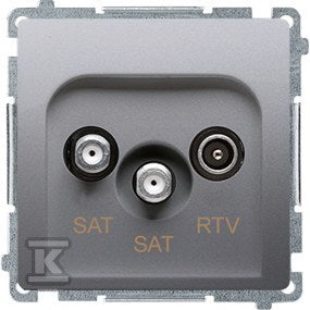 Gniazdo antenowe satelitarne podwójne końcowe SAT-SAT-RTV, (moduł). 2xwejście: SAT: 52400 MHz, RTV: 5862 MHz, srebrny mat, BASIC MODUŁ