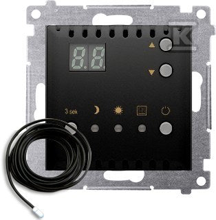 Regulator temperatury z wyświetlaczem z czujnikiem zewnętrznym (moduł) 16(2) A, 230V~, czarny mat *W komplecie czujnik zewnętrzny (sonda) Simon54