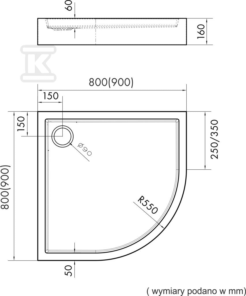 Brodzik akrylowy 3.4734 zintegrowany z podbudowa stabilizująca Stabilsound Plus oraz przeciągniętym panelem Smooth White 90x90x16 cm R55 "Medium", półokrągły